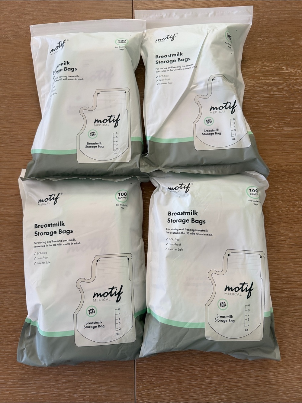 Motif Medical Breastmilk Storage Bags - White/Grey (100 ct)
